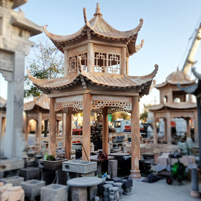 晚霞紅石雕亭子 古建長(zhǎng)廊石涼亭 雙層石亭子 別墅園林乘涼休息工程